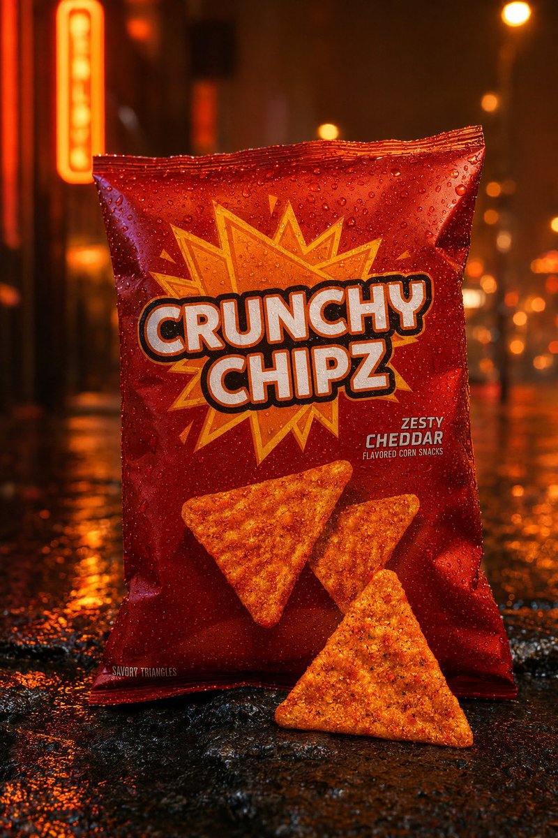 Cinematic Commercial Product Photo of a Glossy Red Snack Bag Standing — GPT Image 2 image prompt example