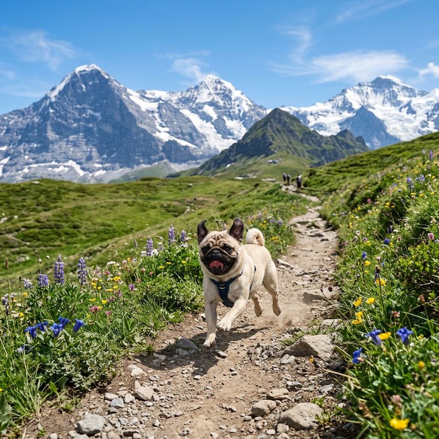 Bright, High-resolution Outdoor Action Photograph of a Small Pug — GPT Image 2 image prompt example