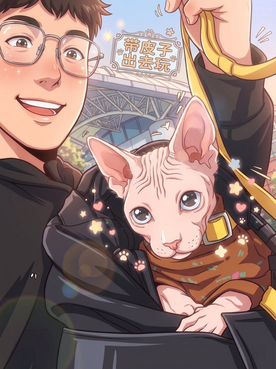 Cute Anime-style Vertical Selfie Illustration of a Smiling Young Man — GPT Image 2 image prompt example