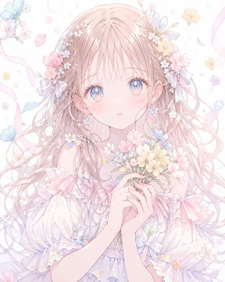 Dreamy Pastel Anime Portrait of a Young Woman with Pale Blush Pink — GPT Image 2 image prompt example