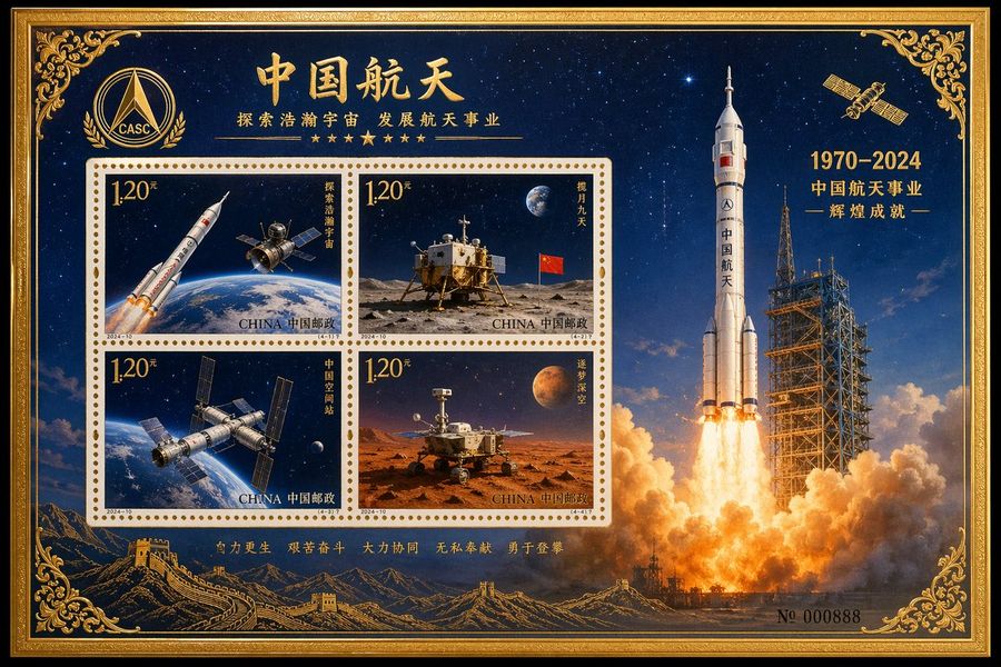 China Aerospace Commemorative Stamps Souvenir Sheet, Featuring — GPT Image 2 image prompt example