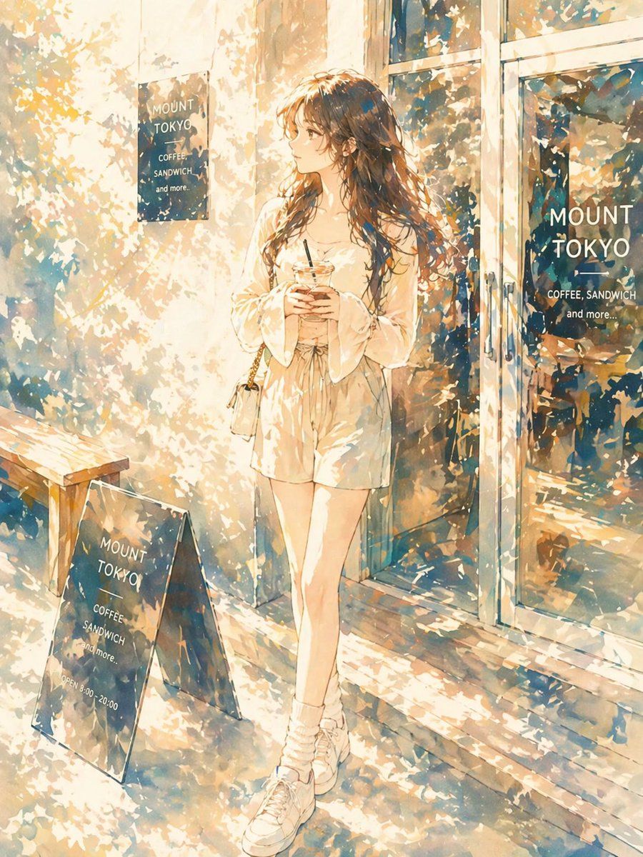 Dreamy Painterly Anime-style Full-body Illustration of a Young Woman — GPT Image 2 image prompt example