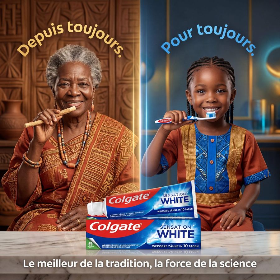 Polished Square Advertising Image for Colgate Sensation White, Split — GPT Image 2 image prompt example