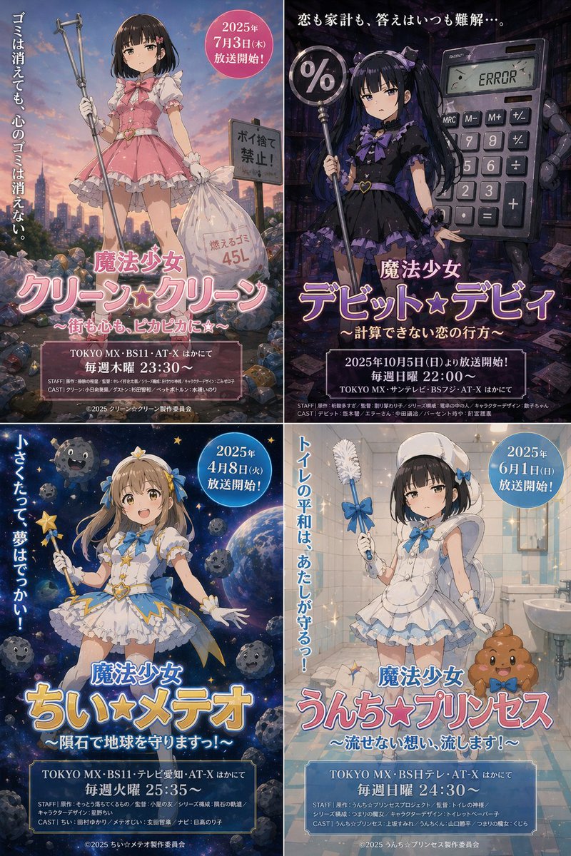 4 Types of Fictional Anime Posters Featuring Magical Girls Who Seem — GPT Image 2 image prompt example