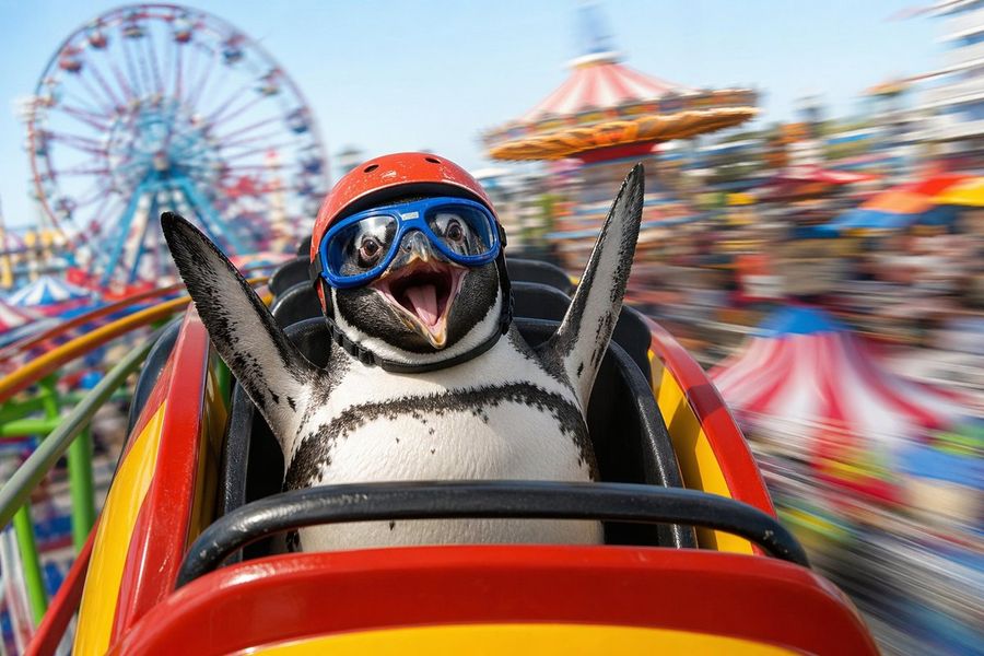 Funny, High-energy Photorealistic Amusement Park Scene Shot — GPT Image 2 image prompt example