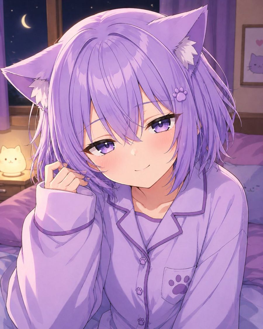 Soft Anime-style Bedroom Portrait of Nekomata Okayu, Shown — GPT Image 2 image prompt example