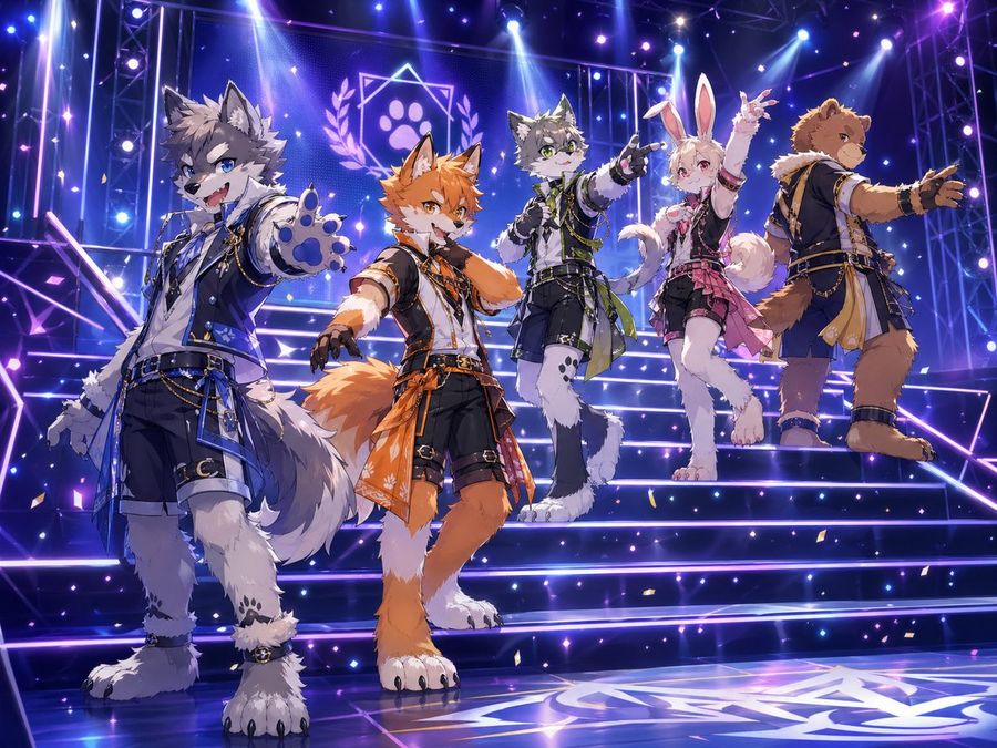 Polished Anime Idol Concert Key Visual on a Glowing Stage Staircase — GPT Image 2 image prompt example