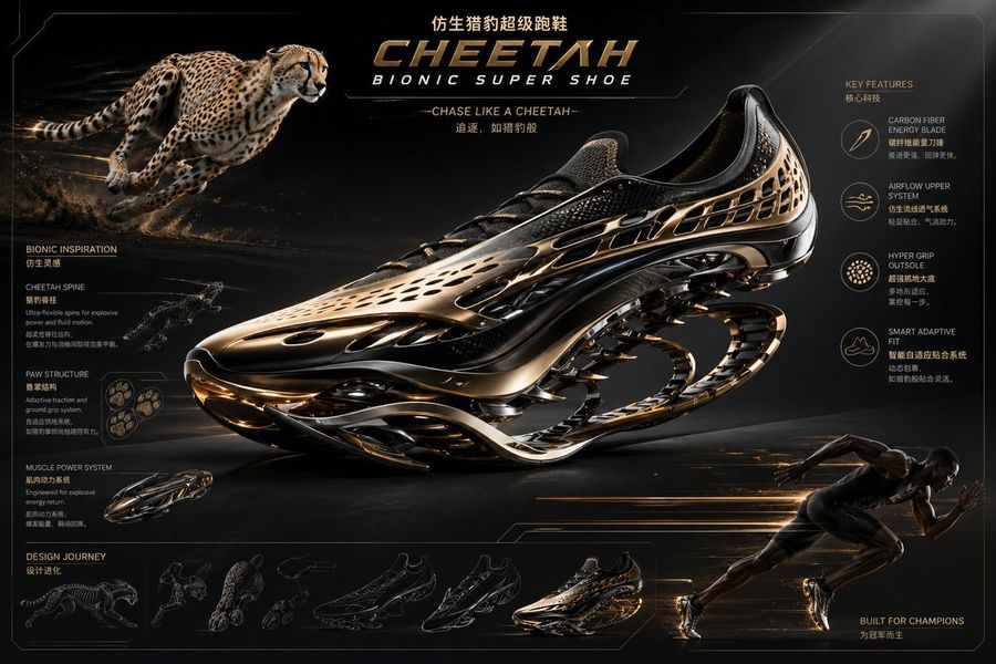 Extreme Futuristic Cheetah Bionic Super Shoe, Hybrid of Supercar — GPT Image 2 image prompt example