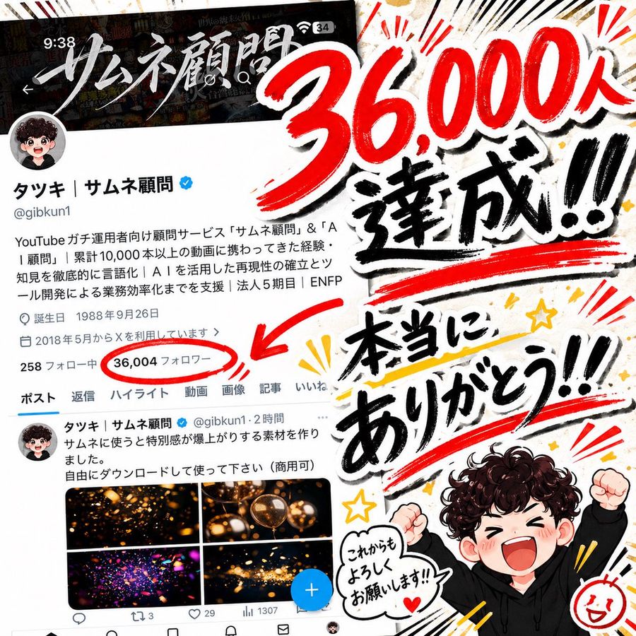 Bold Japanese Social-media Milestone Celebration Graphic in a Square — GPT Image 2 image prompt example