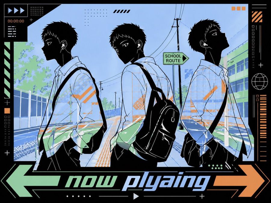 Stylized Anime Poster of Three Handsome High School Boys Wearing — GPT Image 2 image prompt example