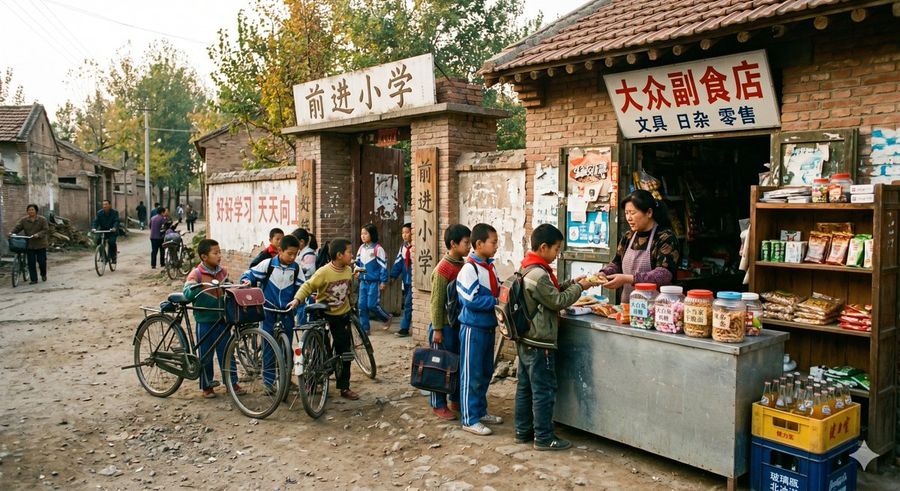 1998 Rural School Gate Shop Photo — GPT Image 2 image prompt example