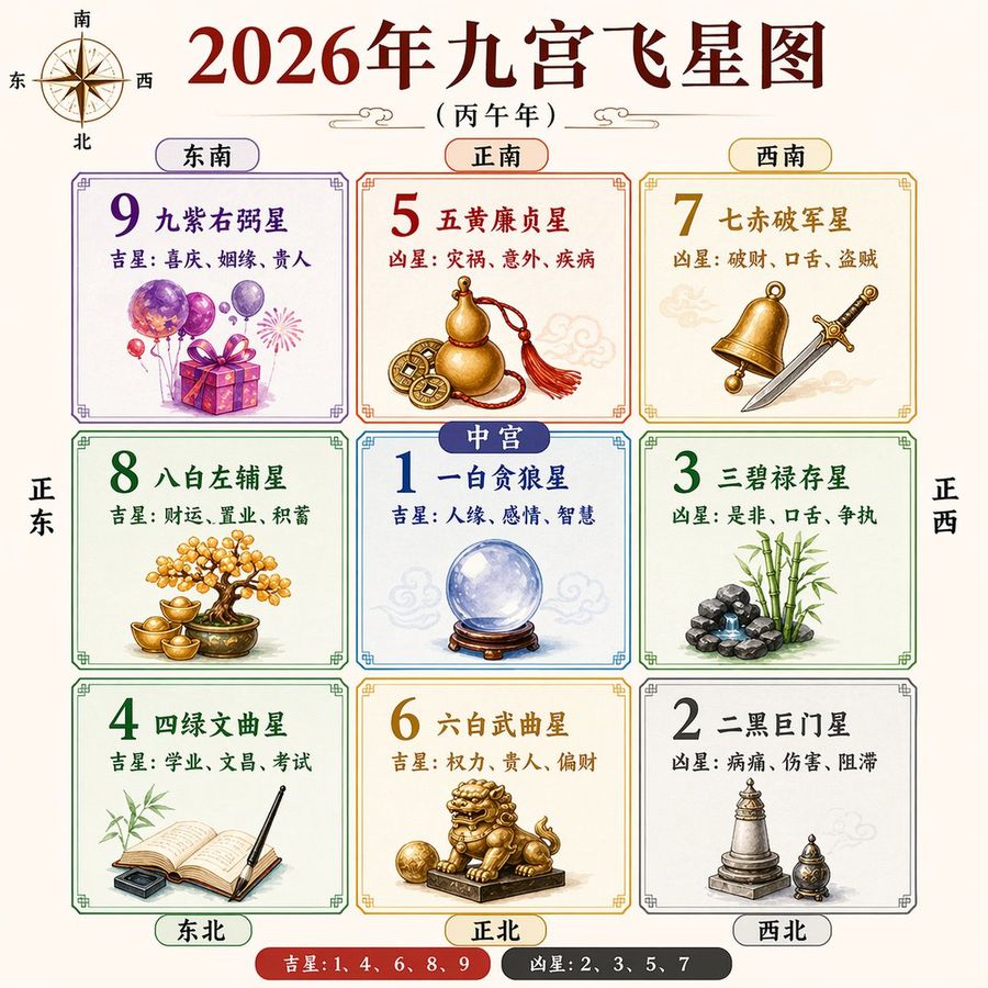 2026 Nine Palaces Flying Star Chart — GPT Image 2 image prompt example