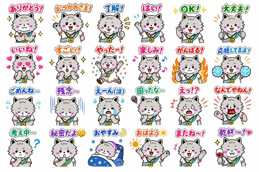 24 Cute Mascot Line Stickers — GPT Image 2 image prompt example