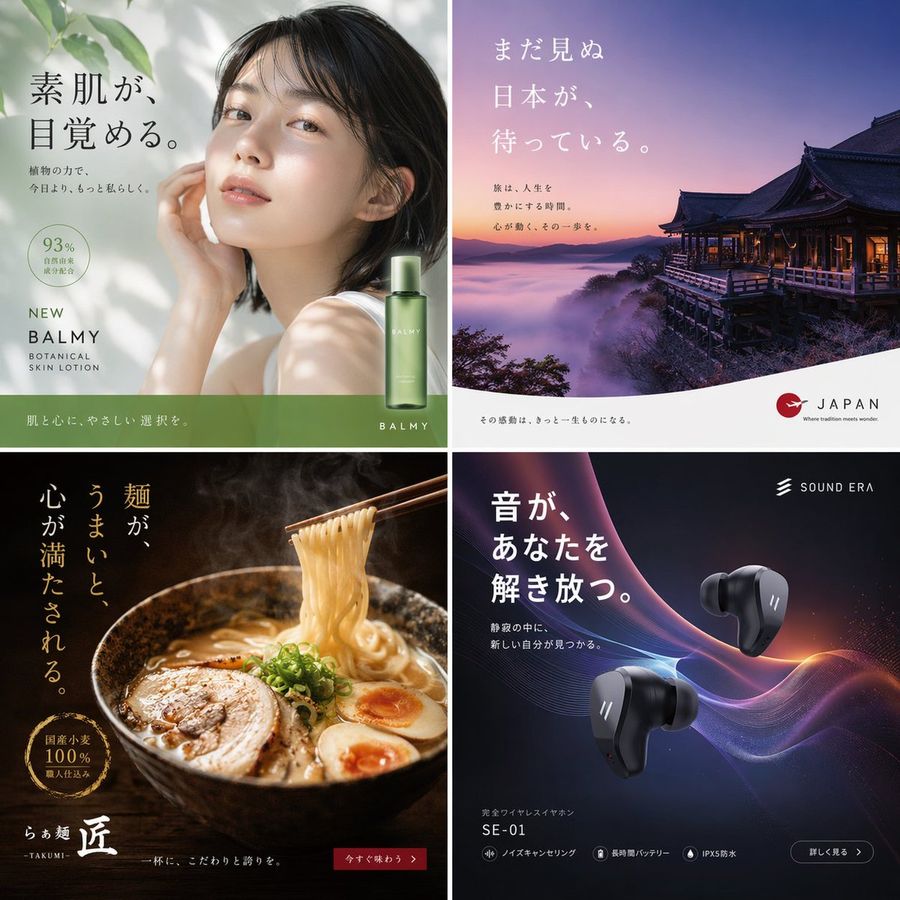 2x2 Japanese Advertisement Grid — GPT Image 2 image prompt example