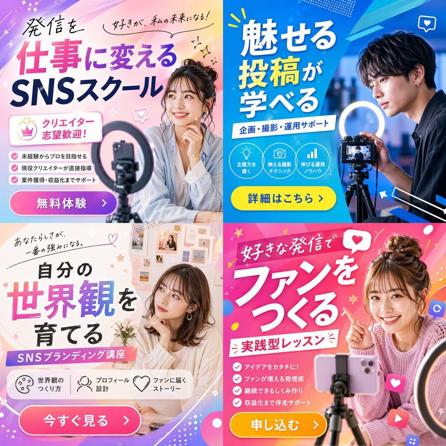2x2 Social Media Course Banners — GPT Image 2 image prompt example