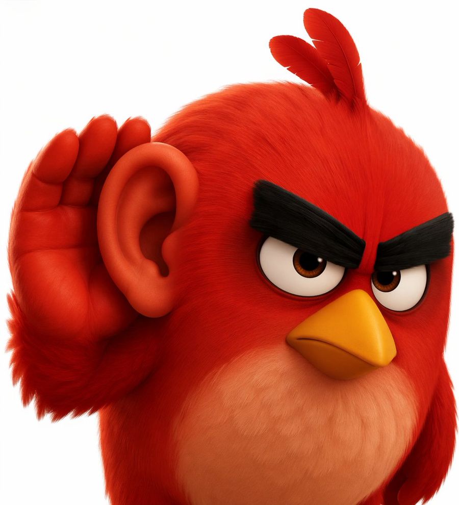 3d Red Bird Listening With Human Ear — GPT Image 2 image prompt example