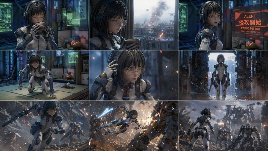 3x3 Sci Fi Mecha Storyboard — GPT Image 2 image prompt example