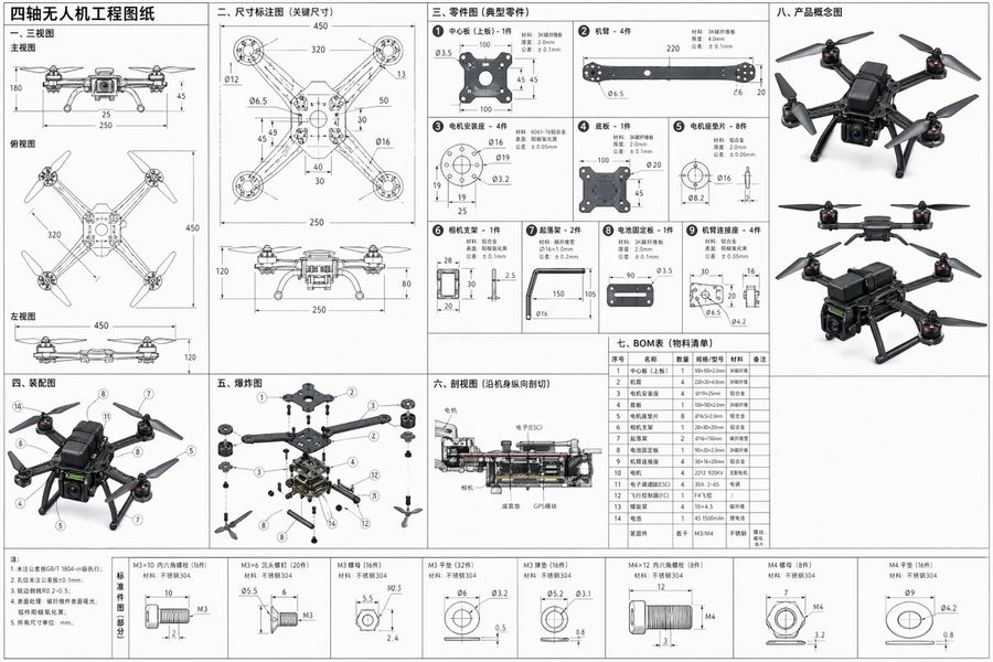 4 Axis Drone Blueprint — GPT Image 2 image prompt example