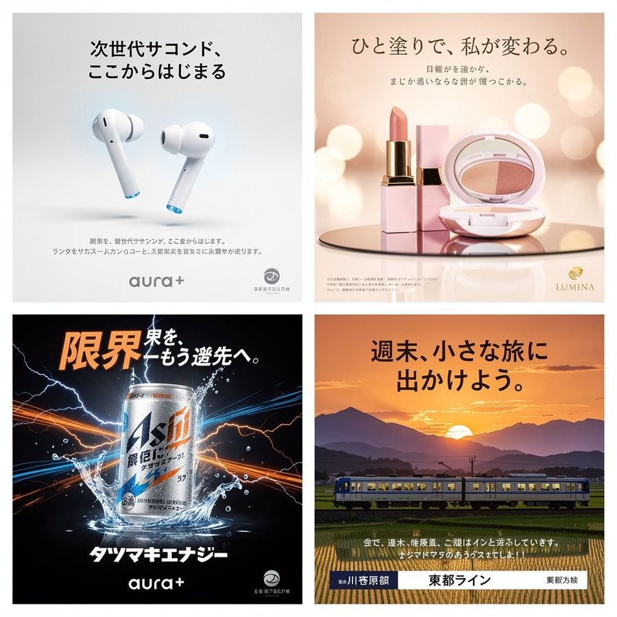 4 Panel Japanese Advertising Concept Grid — GPT Image 2 image prompt example