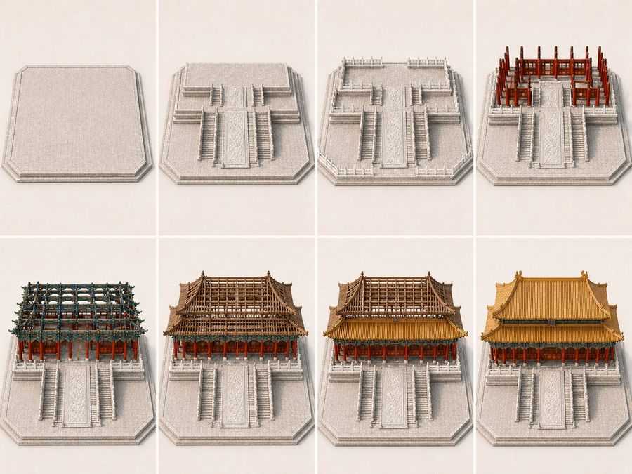 8 Panel Palace Hall Construction Board — GPT Image 2 image prompt example