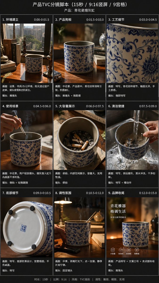 9 Panel Product Tvc Storyboard — GPT Image 2 image prompt example