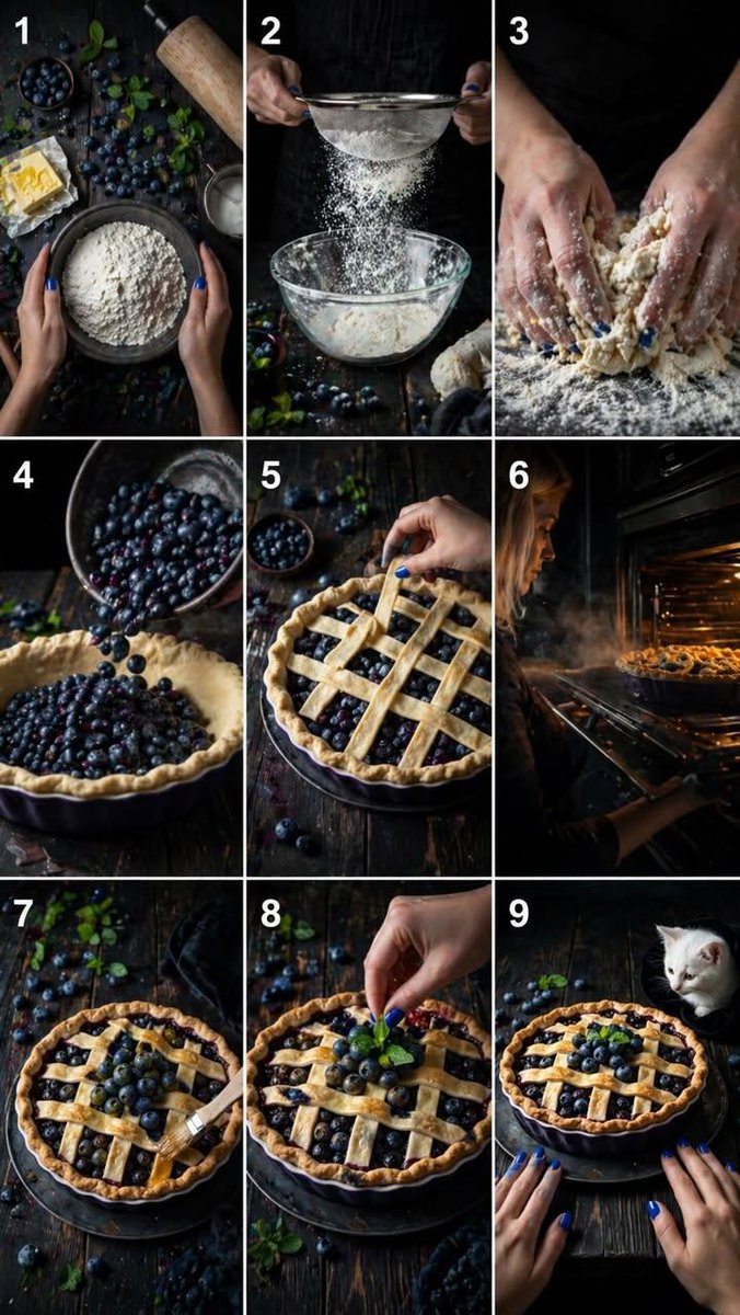 9 Step Rustic Blueberry Pie Collage — GPT Image 2 image prompt example