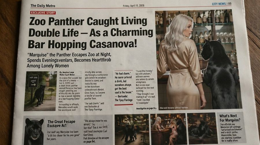 Absurd Tabloid Panther Newspaper Front Page — GPT Image 2 image prompt example