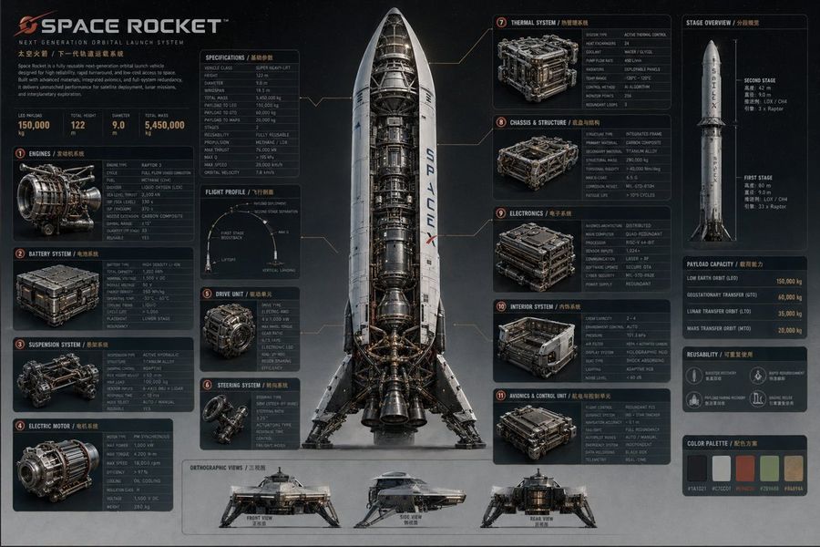 Advanced Technical Space Rocket Poster — GPT Image 2 image prompt example