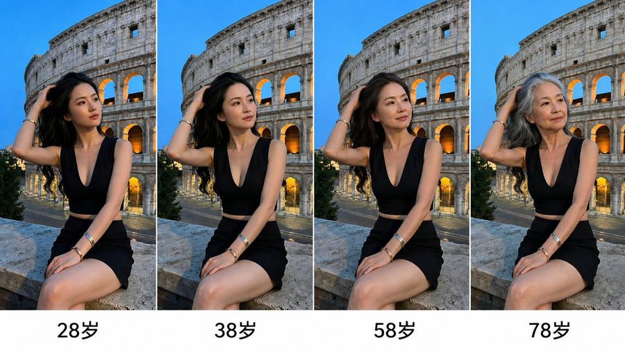 Aging Progression Grid — GPT Image 2 image prompt example