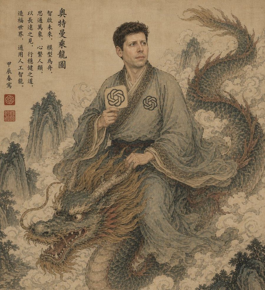 Ancient Scroll Scholar Riding Dragon — GPT Image 2 image prompt example