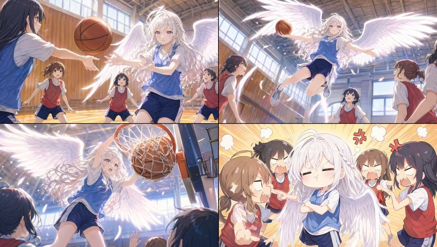Angel Girl Basketball Storyboard — GPT Image 2 image prompt example