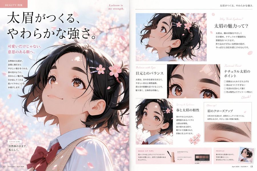 Anime Beauty Magazine Eyebrow Feature — GPT Image 2 image prompt example
