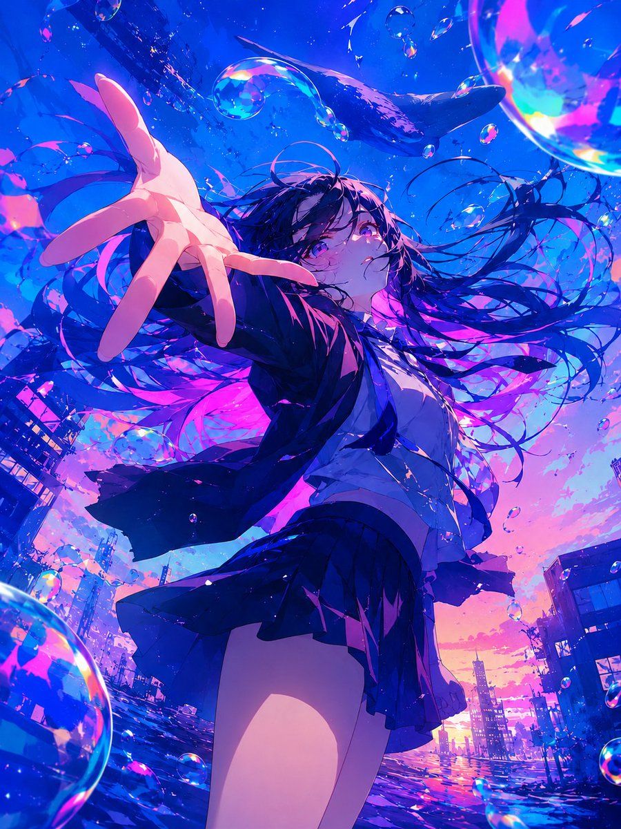 Anime Bubble Sky Schoolgirl — GPT Image 2 image prompt example