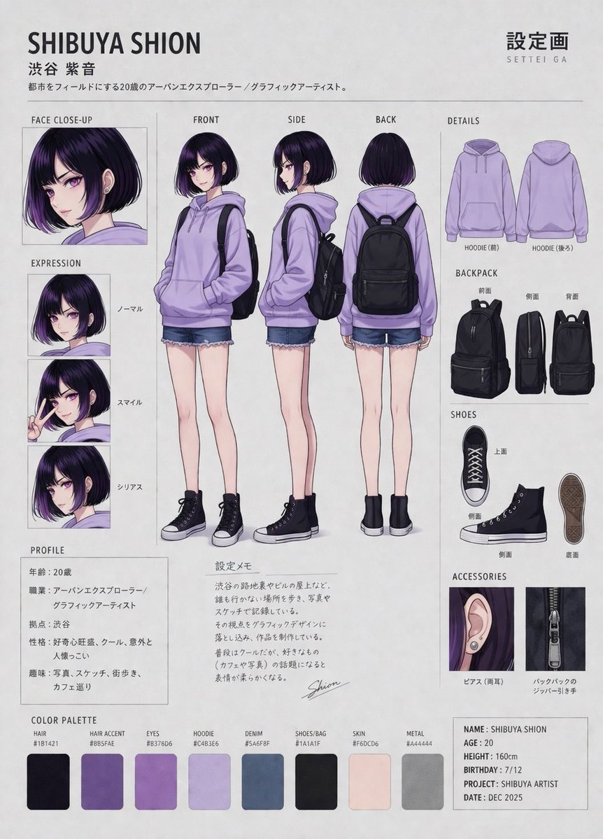Anime Character Reference Sheet by @Samo_Toshu — GPT Image 2 image prompt example