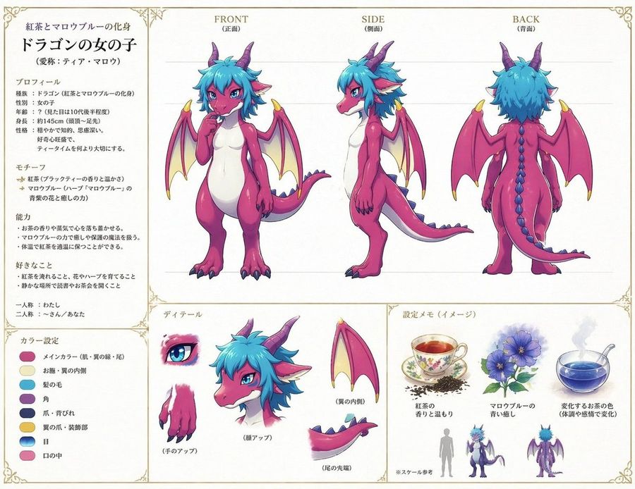Anime Dragon Girl Reference Sheet — GPT Image 2 image prompt example