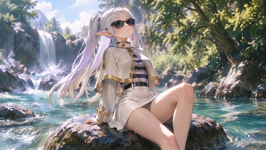 Anime Elf Girl Relaxing In A Forest River — GPT Image 2 image prompt example