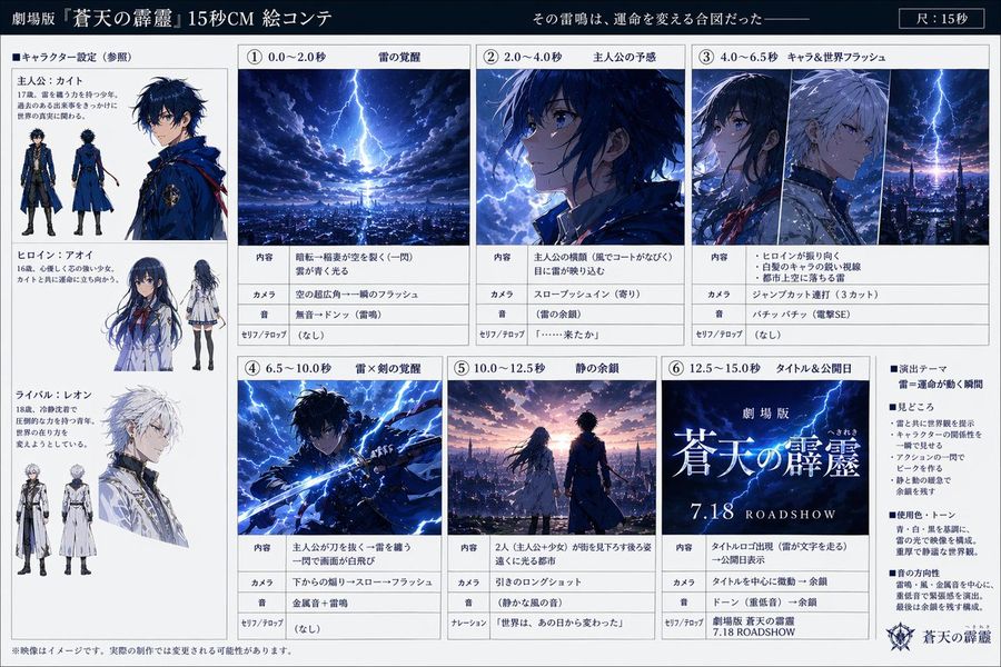 Anime Film Cm Storyboard Sheet — GPT Image 2 image prompt example