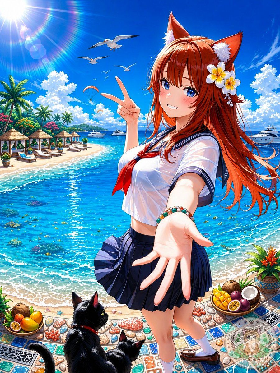 Anime Fox Girl At Tropical Beach — GPT Image 2 image prompt example