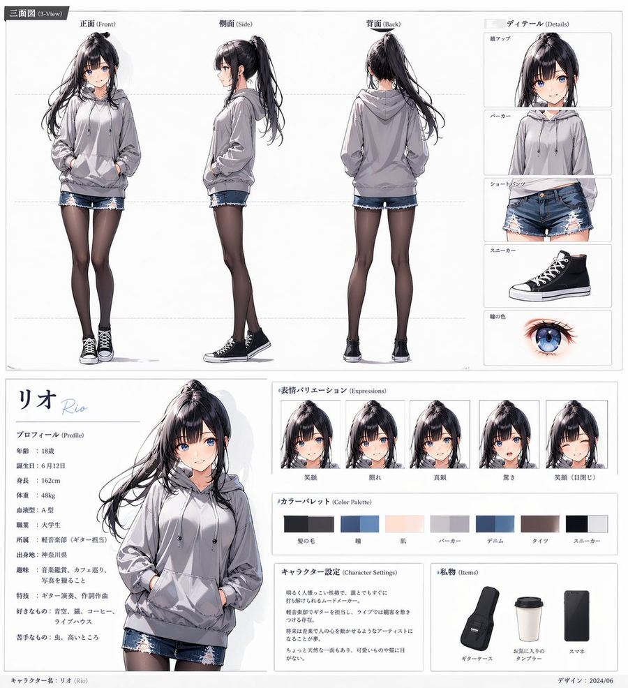 Anime Girl Character Sheet — GPT Image 2 image prompt example