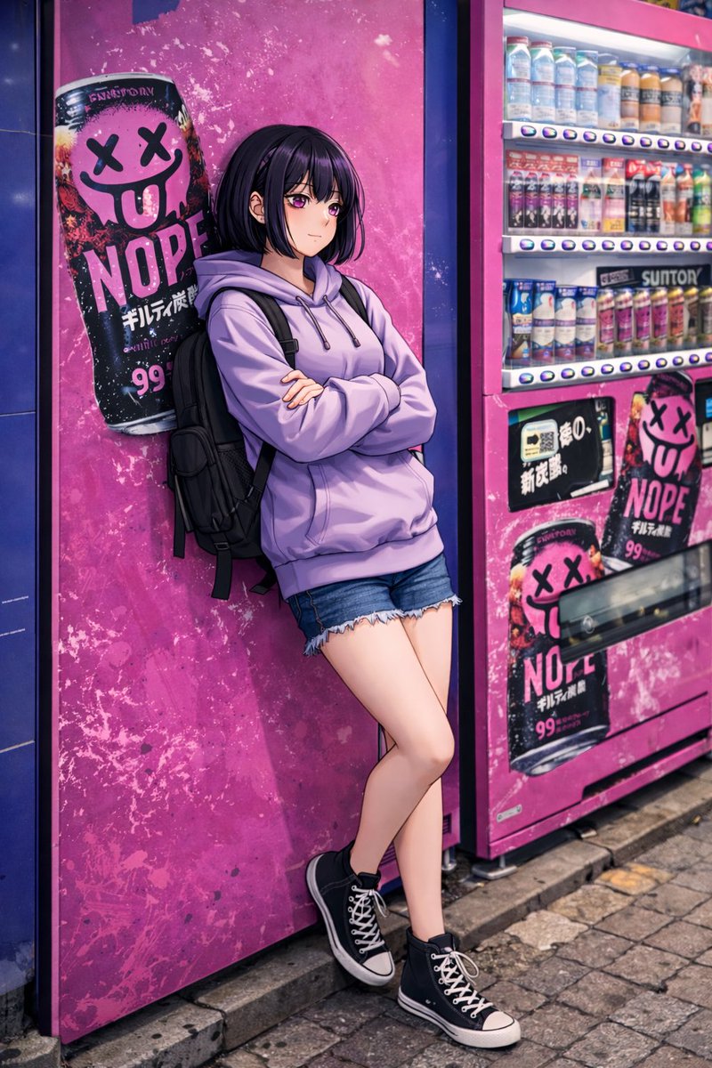 Anime Girl Leaning On Vending Machine — GPT Image 2 image prompt example