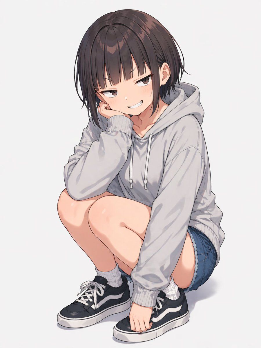Anime Girl Squatting In Oversized Hoodie — GPT Image 2 image prompt example