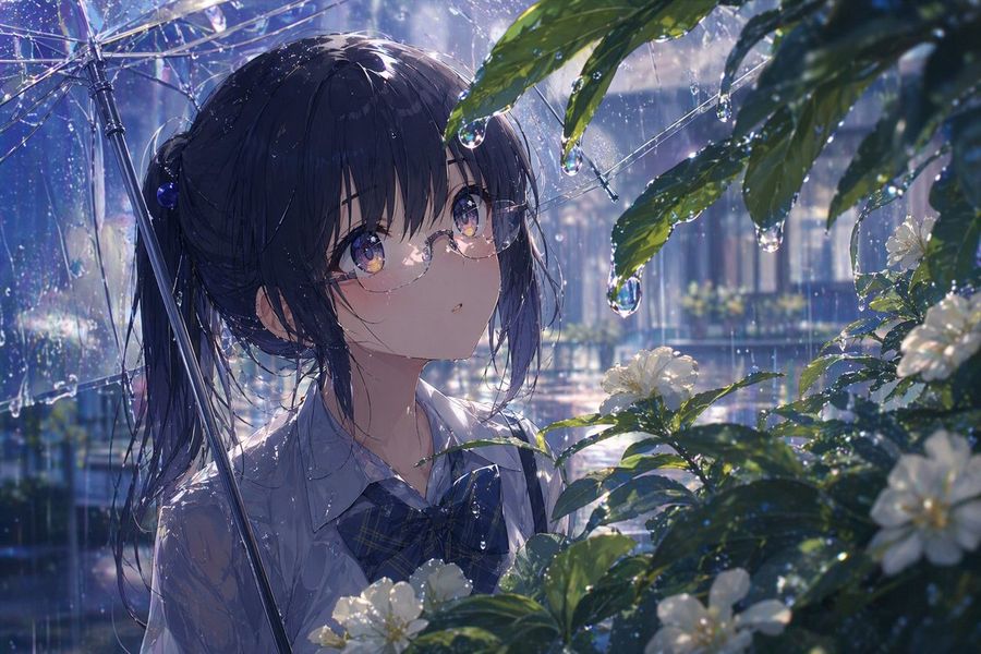 Anime Girl Under Umbrella In Rain — GPT Image 2 image prompt example