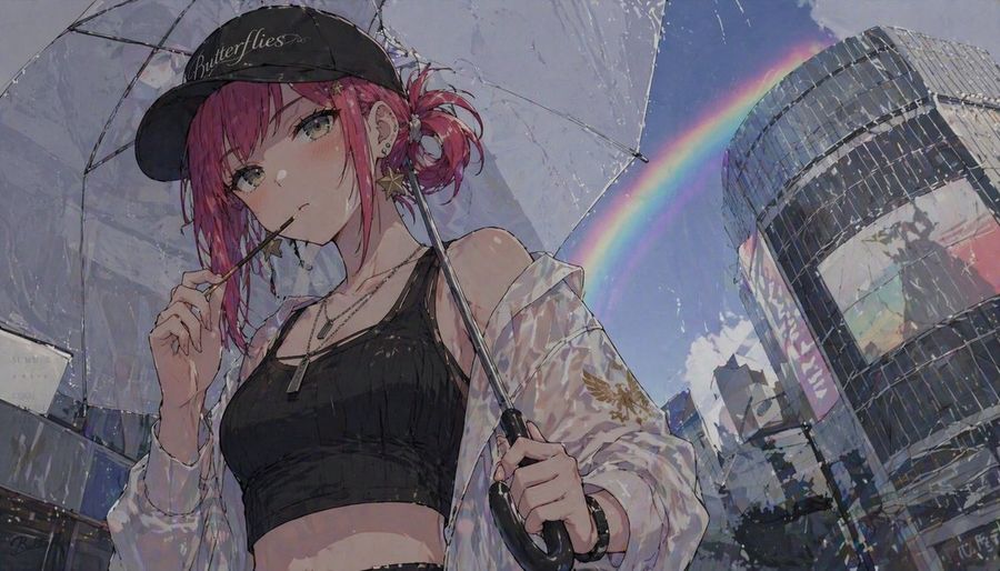 Anime Girl With Umbrella And Rainbow — GPT Image 2 image prompt example