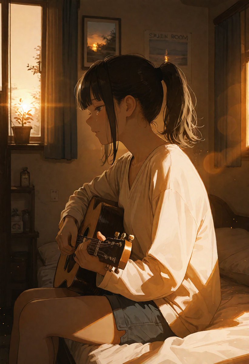 Anime Guitar Bedroom Scene — GPT Image 2 image prompt example