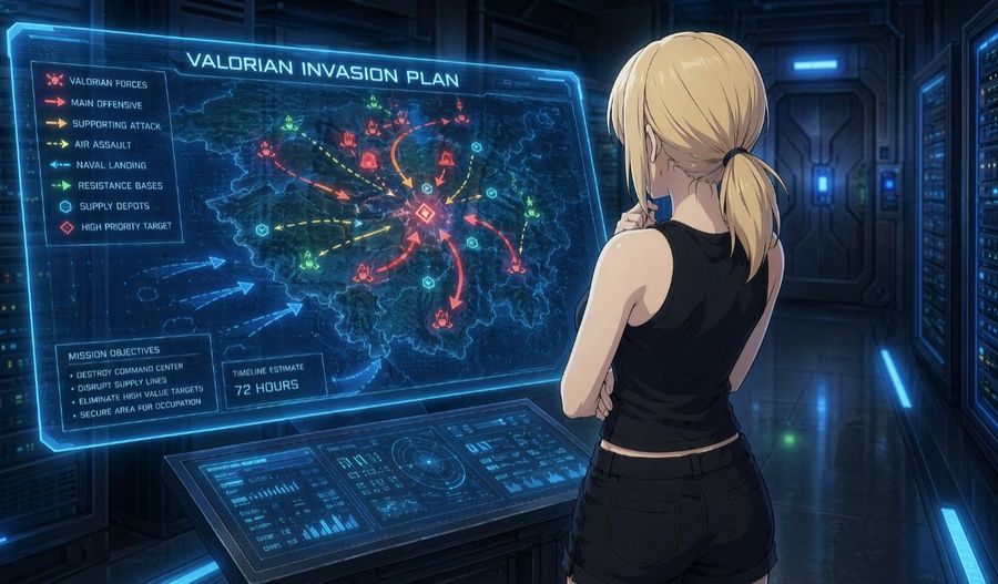 Anime Invasion Strategy Room — GPT Image 2 image prompt example