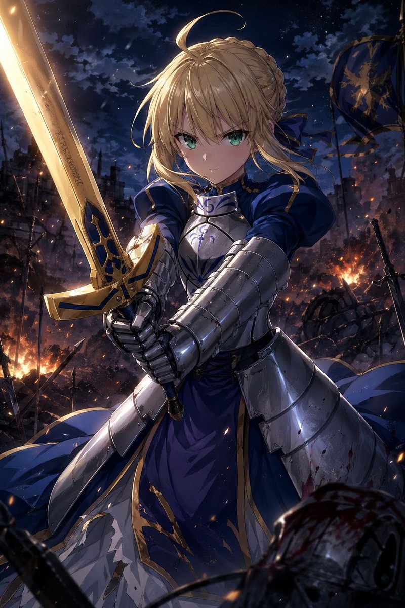 Anime Knight King On Burning Battlefield — GPT Image 2 image prompt example