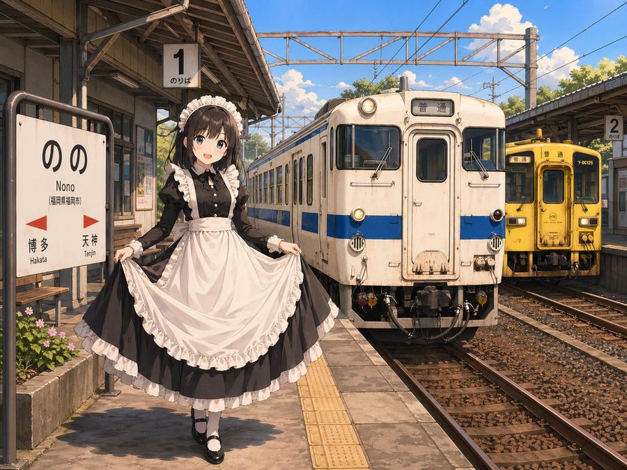 Anime Maid At Rural Train Station — GPT Image 2 image prompt example