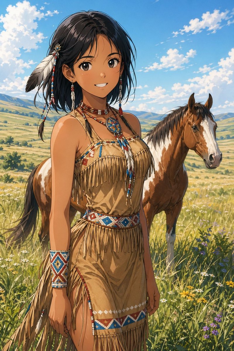 Anime Prairie Girl With Pinto Horse — GPT Image 2 image prompt example