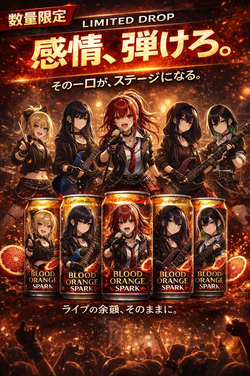 Anime Rock Band Beverage Collab Poster — GPT Image 2 image prompt example