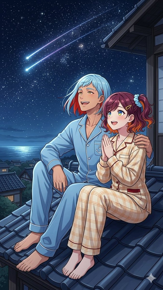 Anime Rooftop Stargazing Couple — GPT Image 2 image prompt example